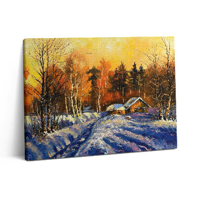 Obraz canvas 80x60 cm Večer v zimní vesnici