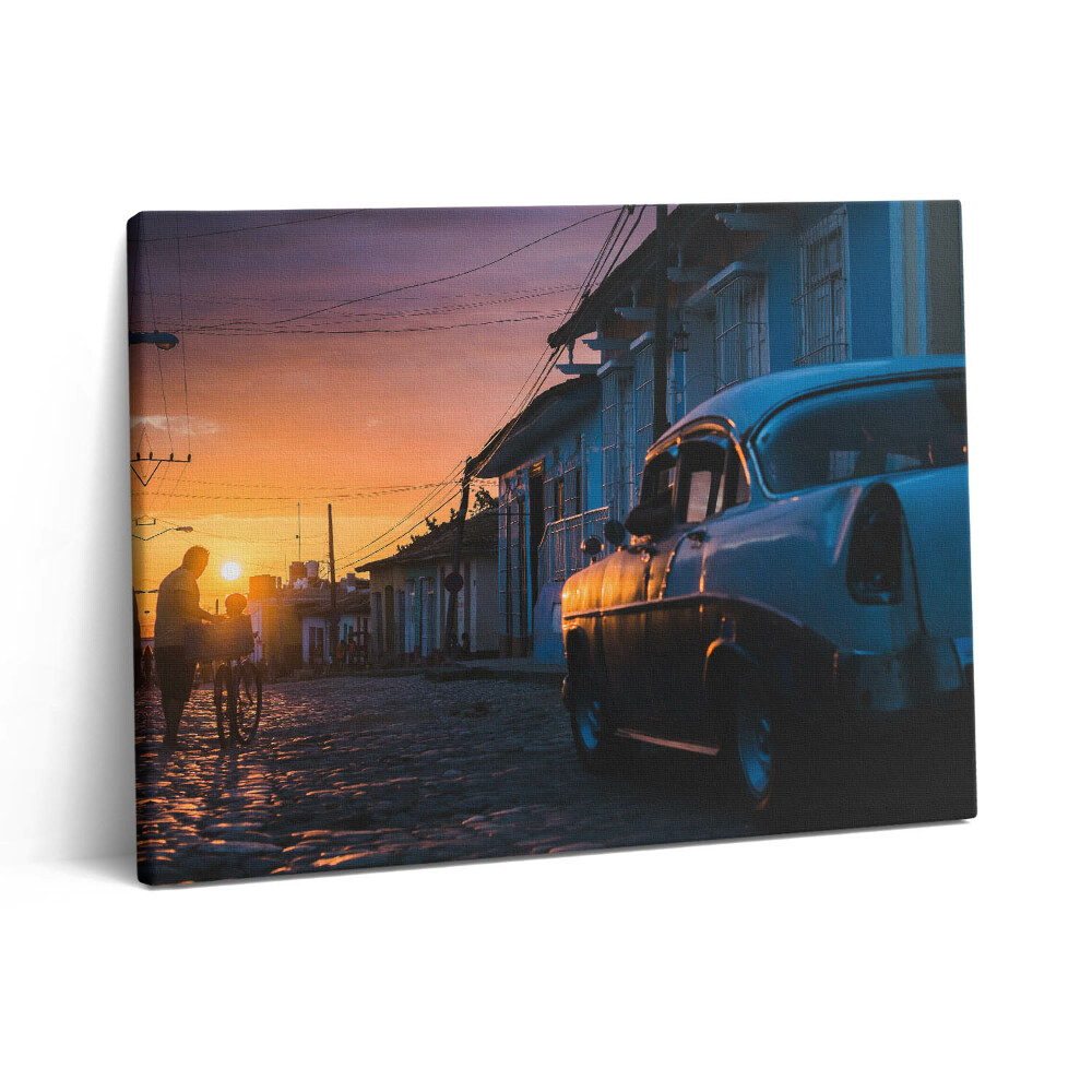 Obraz canvas 80x60 cm Západ slunce a staré auto