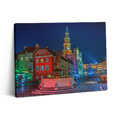 Obraz canvas 80x60 cm Náměstí v Poznani v noci