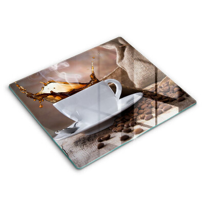 Skleněná deska za plynový sporák 60x52 cm Šálek a kávová zrna