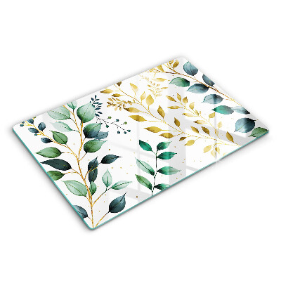 Ochranná deska za sporák 80x52 cm Zelené a zlaté listy