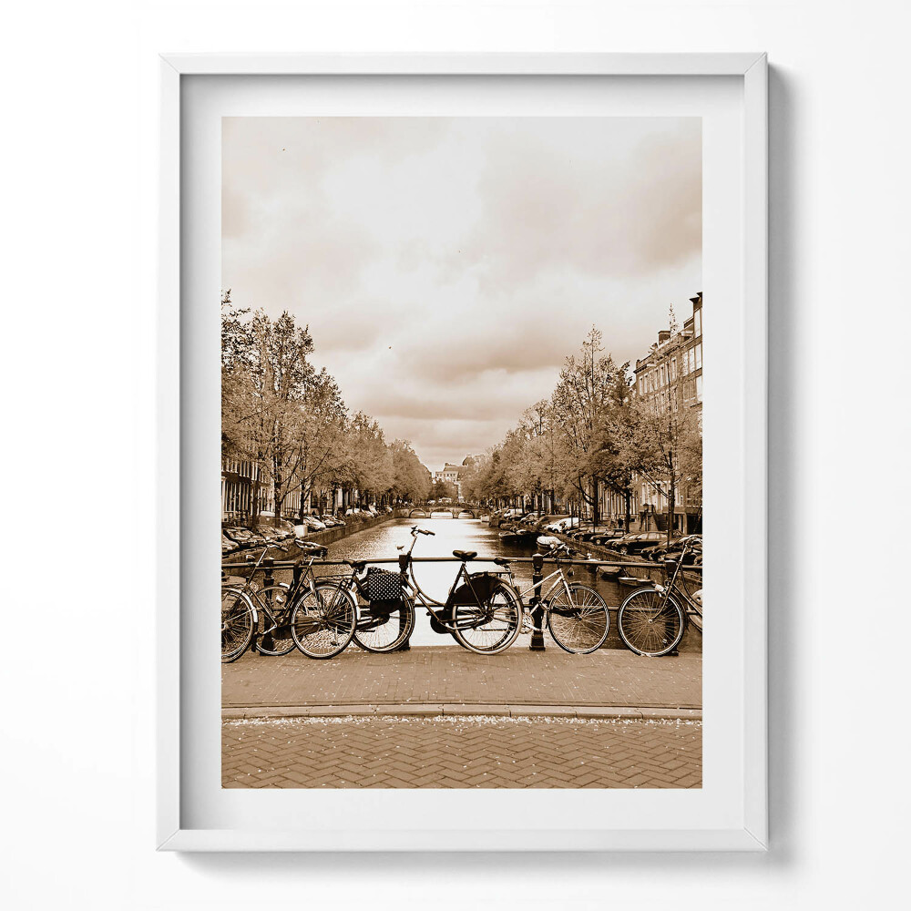 Obraz v rámu Pohled na Amsterdam s jízdními koly