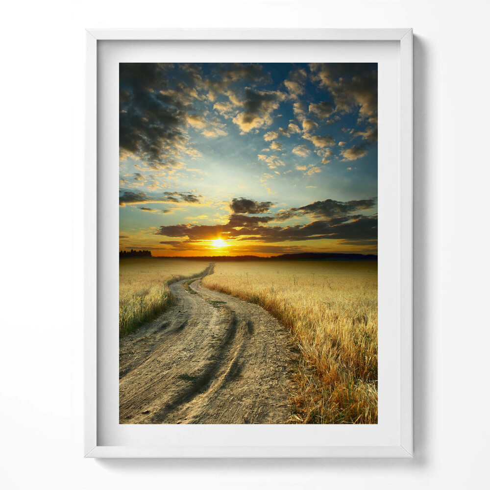 Obraz v rámu Polní cesta a západ slunce