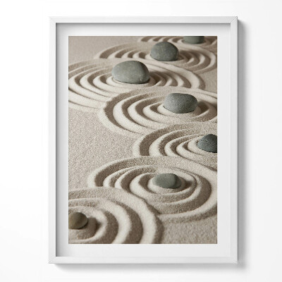 Obraz v rámu Zen - kameny na pískových kruzích