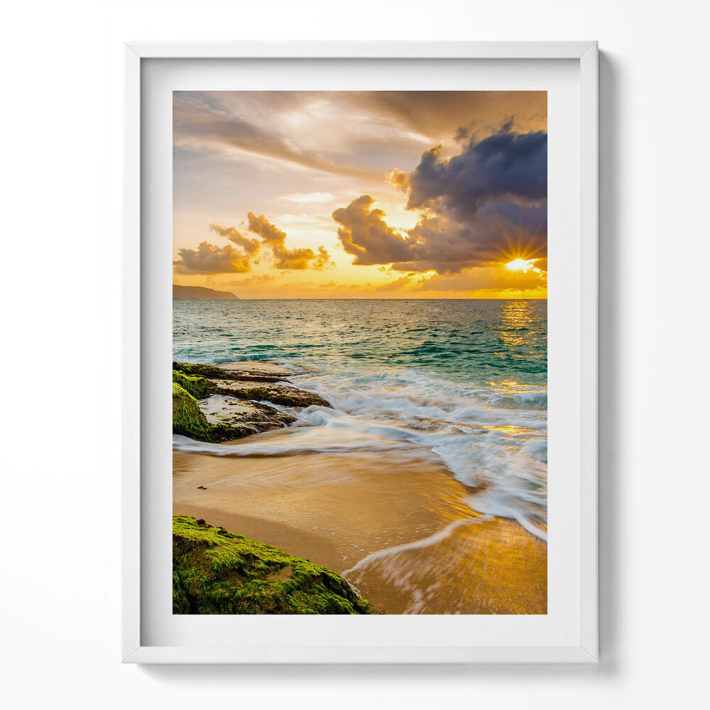 Obraz v rámu Břeh pláže při západu slunce