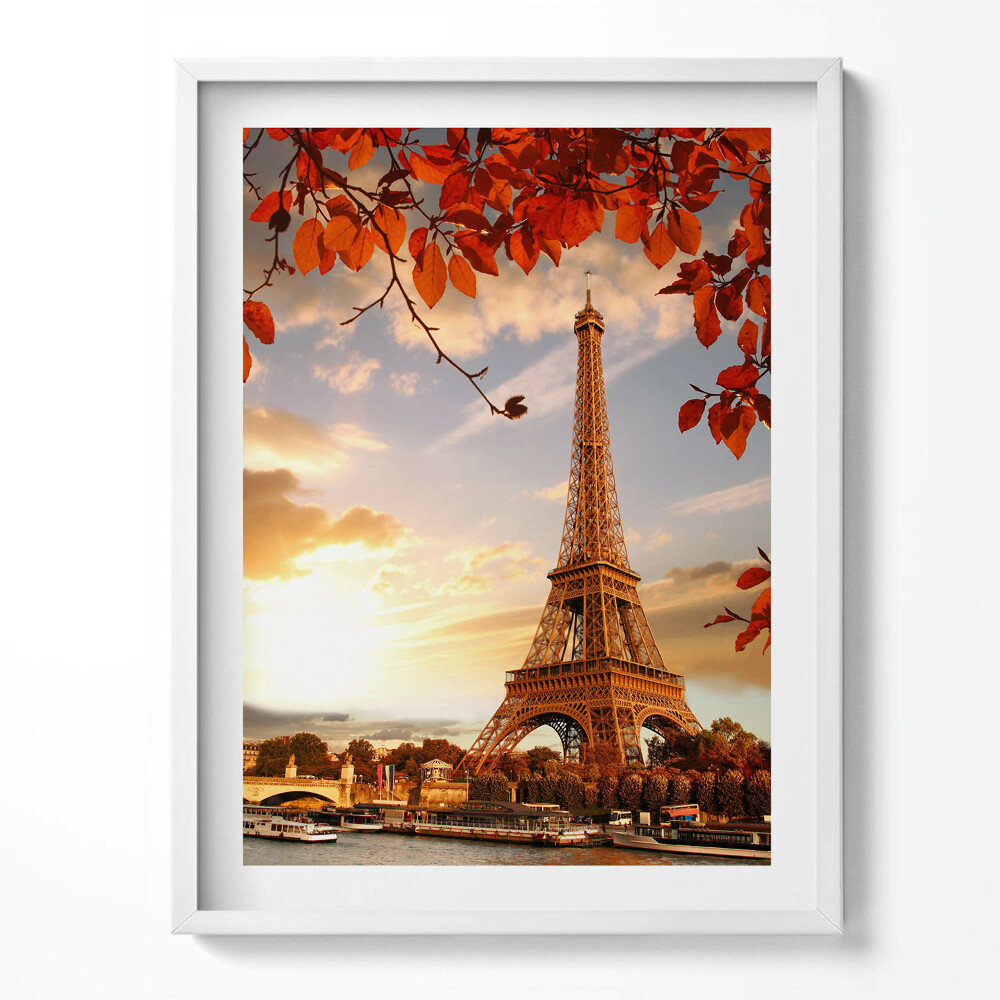 Obraz v rámu Eiffelova věž mezi listy