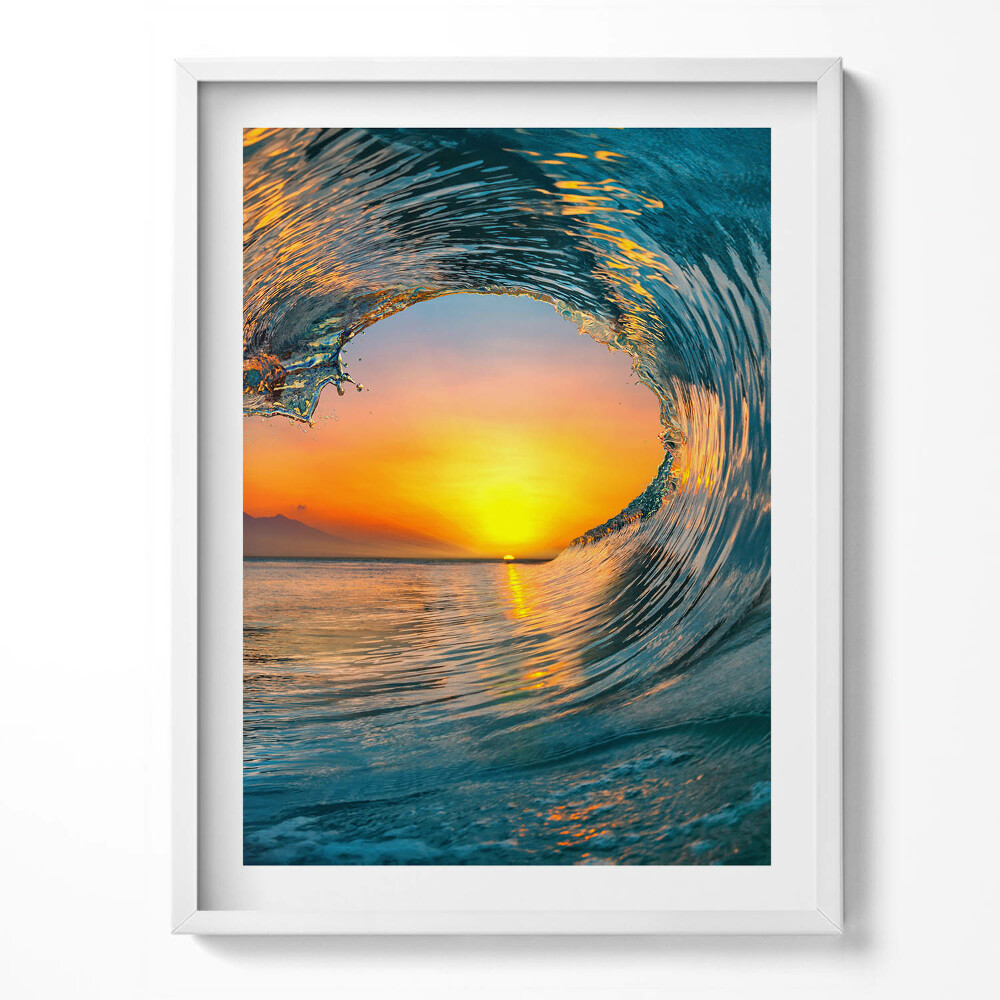 Obraz v rámu Vodní vlna při západu slunce