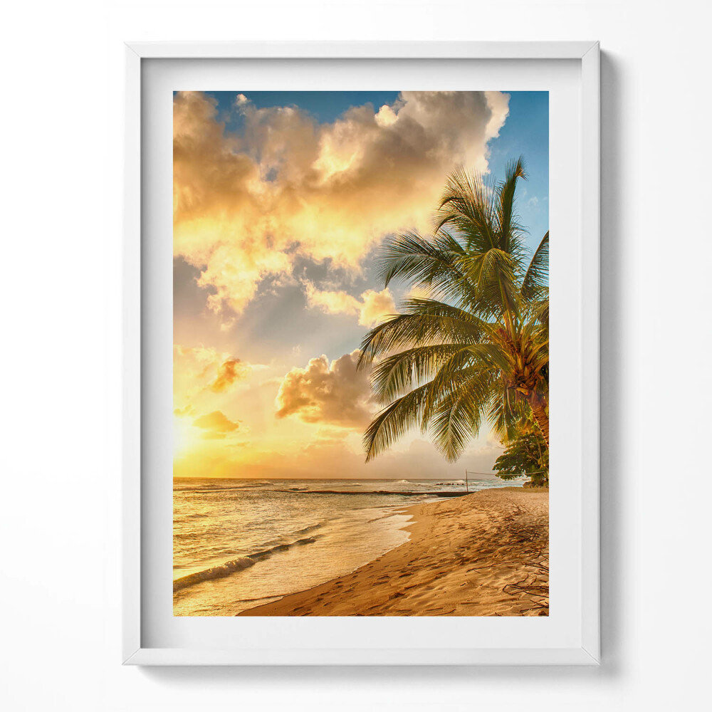 Obraz v rámu Palmy pláž a moře při západu slunce