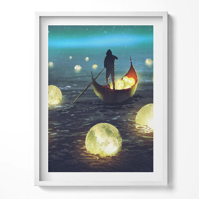 Obraz v rámu Ilustrace lodí a měsíců