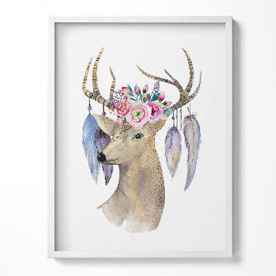 Obraz v rámu Jelení hlava a květiny