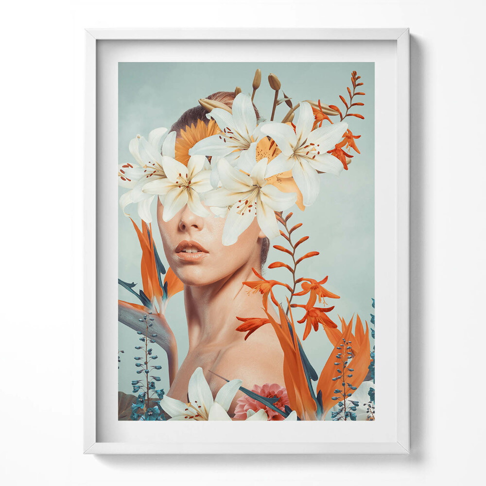 Obraz v rámu Abstraktní žena s květinami
