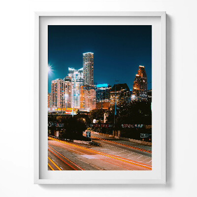 Obraz v rámu Město Houston v noci