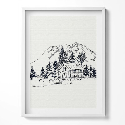 Obraz v rámu Kresba chaty v horách