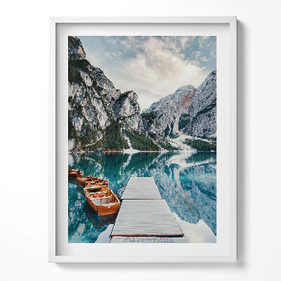 Obraz v rámu Loď na jezeře v horách