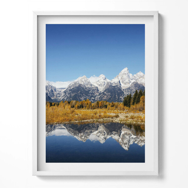 Obraz v rámu Horské jezero a podzimní stromy