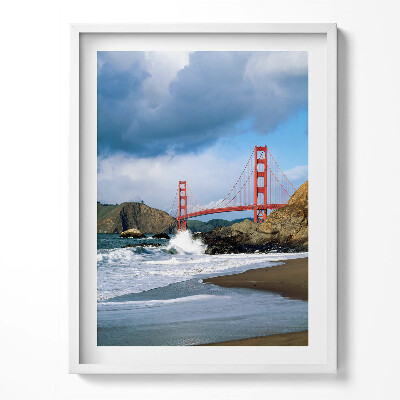 Obraz v rámu Mořské vlny, pobřeží a červený most