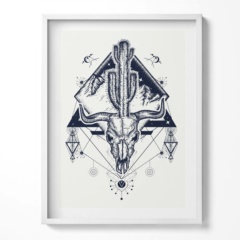 Obraz v rámu Geometrický vzor zvířecí lebky