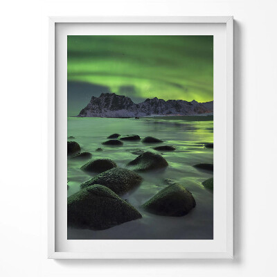 Obraz v rámu Polární záře - zelená krajina