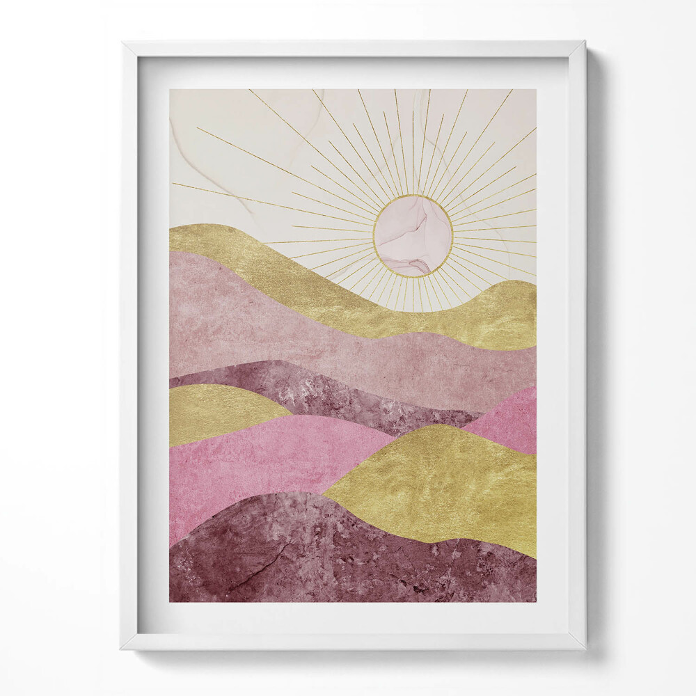 Obraz v rámu Abstraktní krajina zlatých hor a slunce