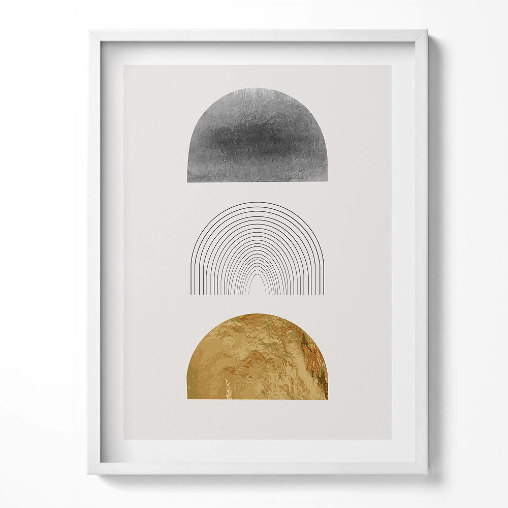 Obraz v rámu Boho abstraktní minimalistické tvary se zlatem