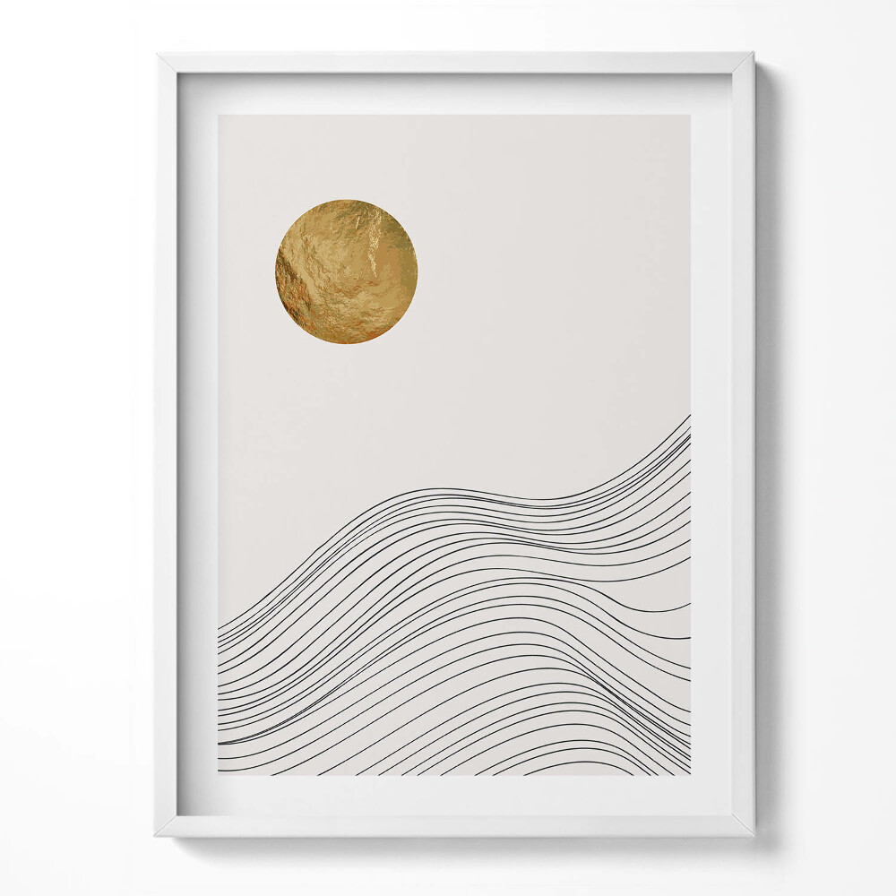 Obraz v rámu Boho abstraktní minimalistické tvary se zlatem