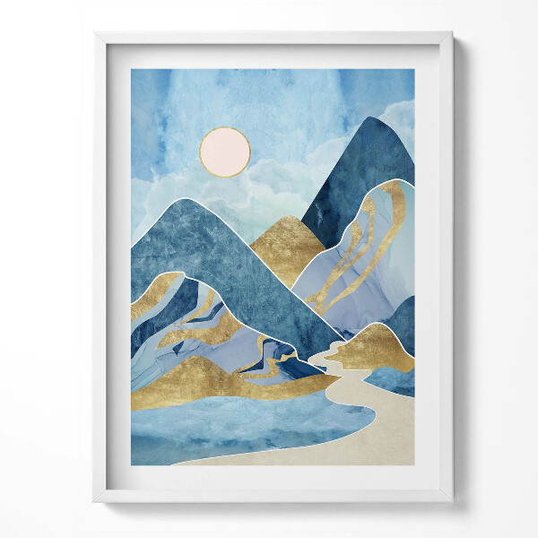 Obraz v rámu Abstraktní krajina hor a slunce