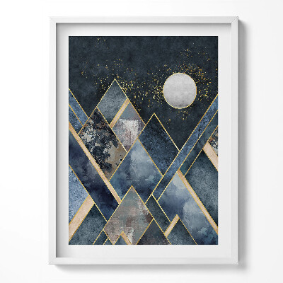 Obraz v rámu Abstraktní krajina hor v noci a měsíc