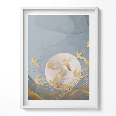 Obraz v rámu Ilustrace měsíce a létajících ptáků