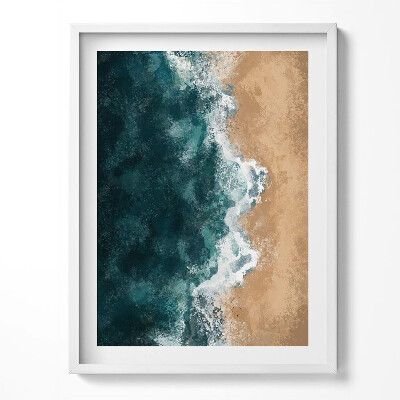 Obraz v rámu Ilustrace mořských vln a pláže z ptačí perspektivy