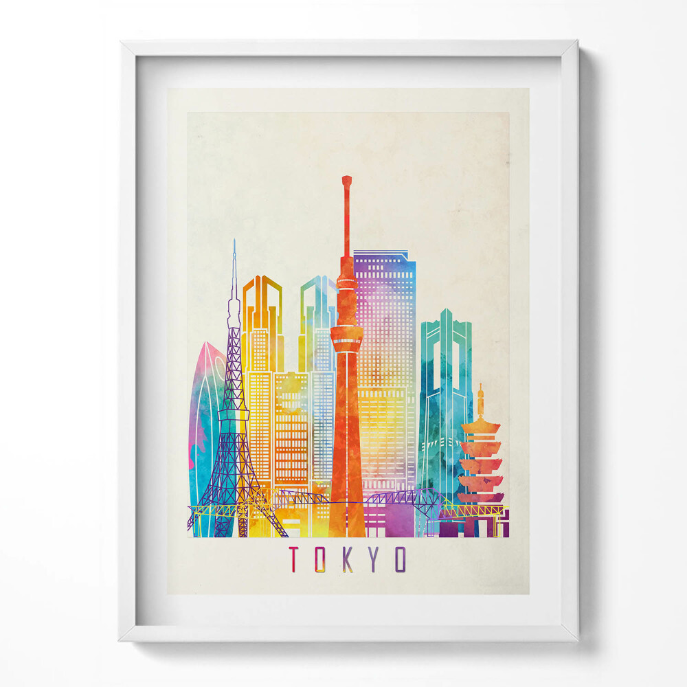 Obraz v rámu Barevné ilustrace města Tokia v Japonsku