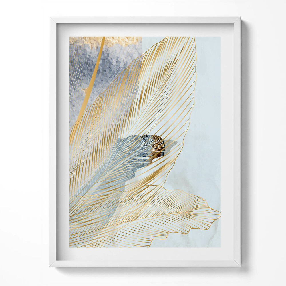 Obraz v rámu Glamour banánové listy se zlatem