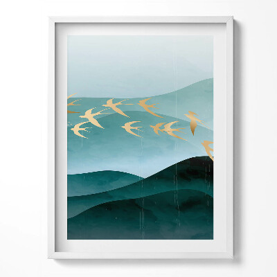 Obraz v rámu Ilustrace zlatých ptáků na obloze