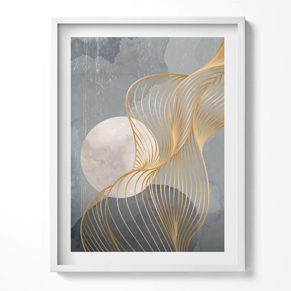 Obraz v rámu Abstraktní ilustrace měsíce se zlatem