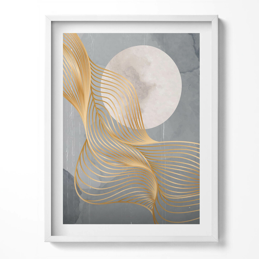 Obraz v rámu Abstraktní ilustrace měsíce se zlatem
