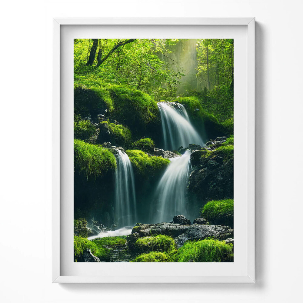 Obraz v rámu Vodopády uprostřed lesa