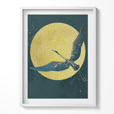 Obraz v rámu Abstraktní jeřáb na zlatém slunci