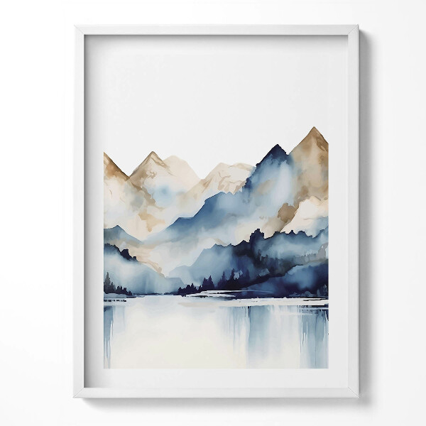 Obraz v rámu Akvarel krajina hor a jezera