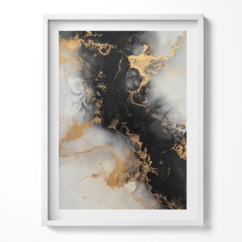Obraz v rámu Černá a bílá abstrakce se zlatem