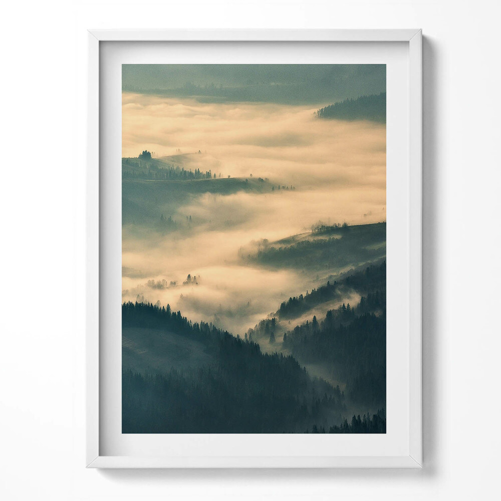 Obraz v rámu Horská lesní krajina v mlze