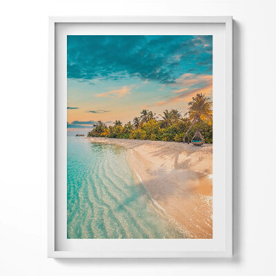 Obraz v rámu Letní pohled na palmovou pláž a moře