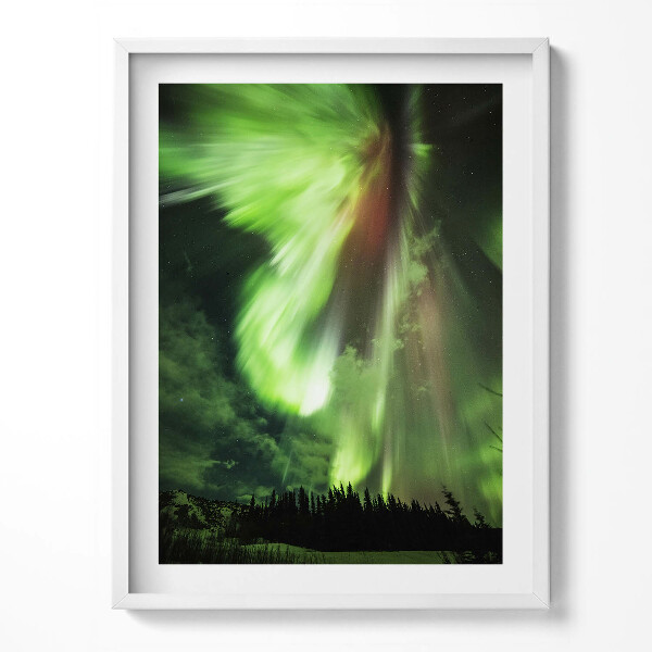 Obraz v rámu Zelená polární záře nad lesem