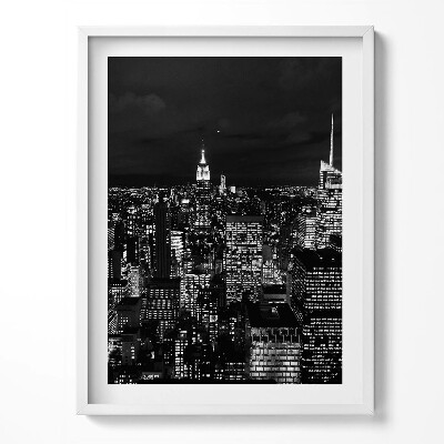 Obraz v rámu Černobílé panoráma města v noci