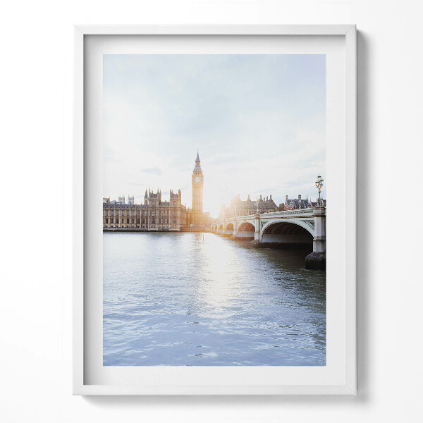 Obraz v rámu Pohled na most a hodiny v Londýně