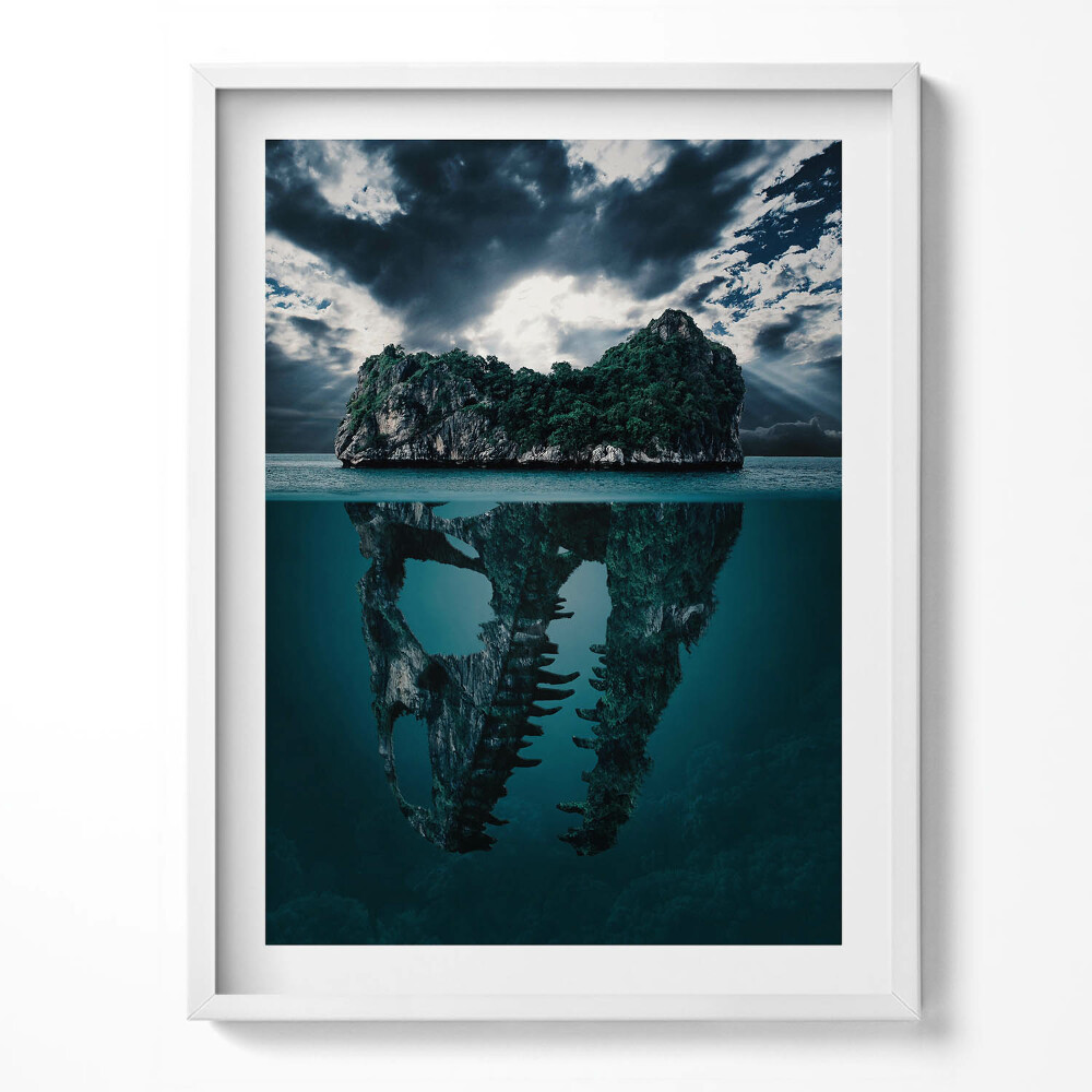 Obraz v rámu Abstraktní ilustrace ostrova lebek