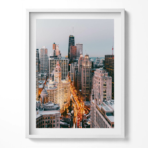 Obraz v rámu Panorama velkoměsta ve večerních hodinách