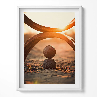 Obraz v rámu Dvě kamenné koule na pláži ZEN