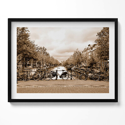 Obraz s rámem Pohled na Amsterdam s jízdními koly