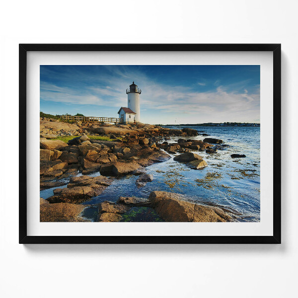 Obraz s rámem Maják, skály a nebeská krajina