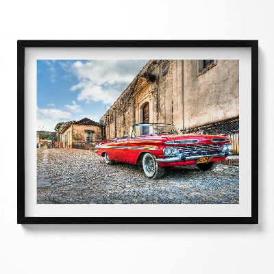Obraz s rámem Červené staré auto v kolumbijské čtvrti