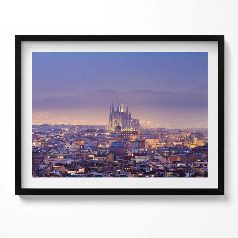 Obraz s rámem Pohled na Barcelonu a Sagradu v noci